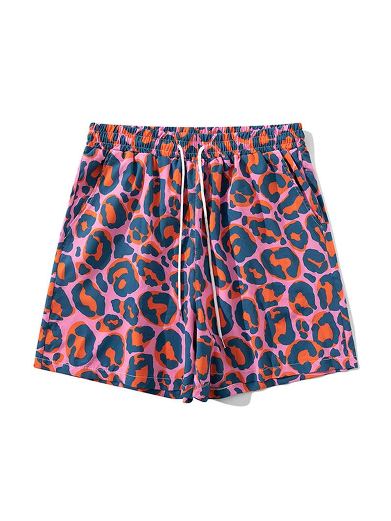 Product Introduction of Men's Leopard Print Drawstring Waist Beach Shorts, Regular Fit Casual Comfy Swim Shorts for Summer, Men's Shorts for Beach Vacation 3