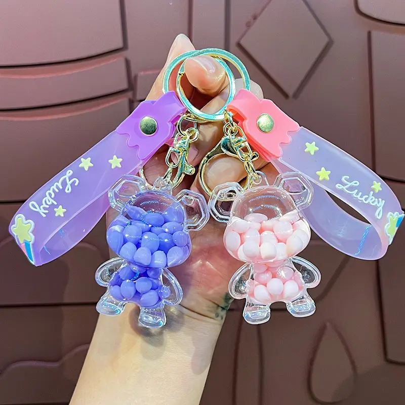 Cartoon Oil Color Bean Dragon Bear Cute Doll Creative Acrylic Keychain Cars and Bags Claw Machine Gift Wholesale