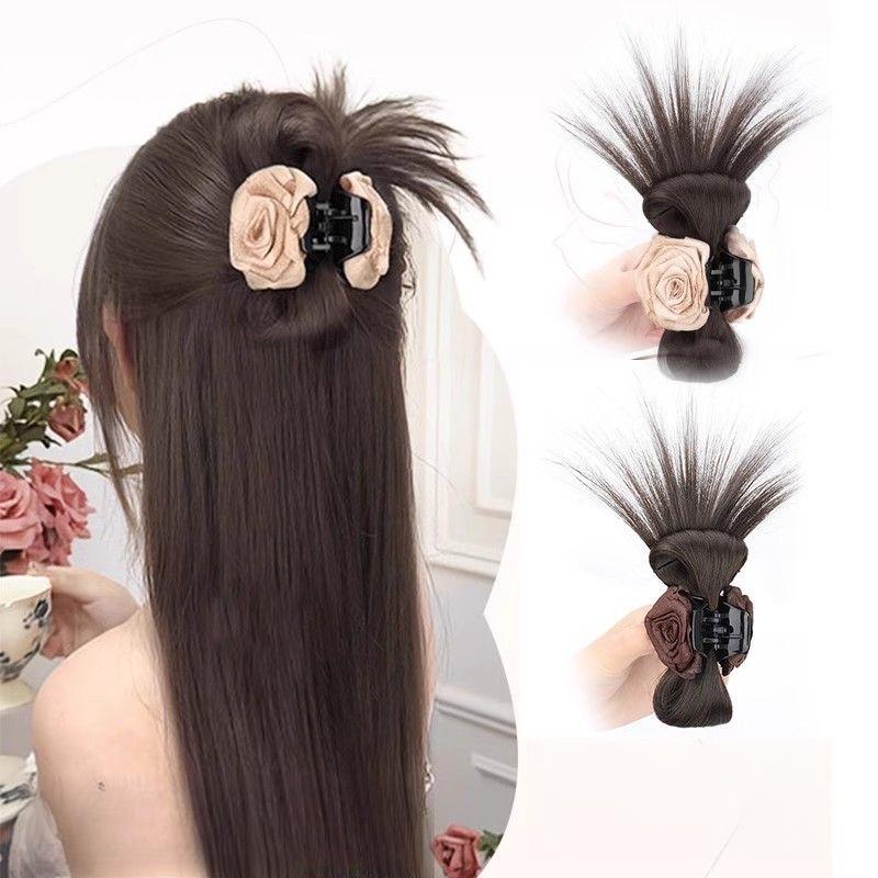 Tóc Giả Cô Gái, Phong Cách Lười Biếng Và Thanh Lịch, Tóc Đuôi Ngựa Cao, Đầu Bi, Đầu Lông Gà, Búi Tóc Lộn Xộn, Tổ Gà, Kẹp Hoa Hồng