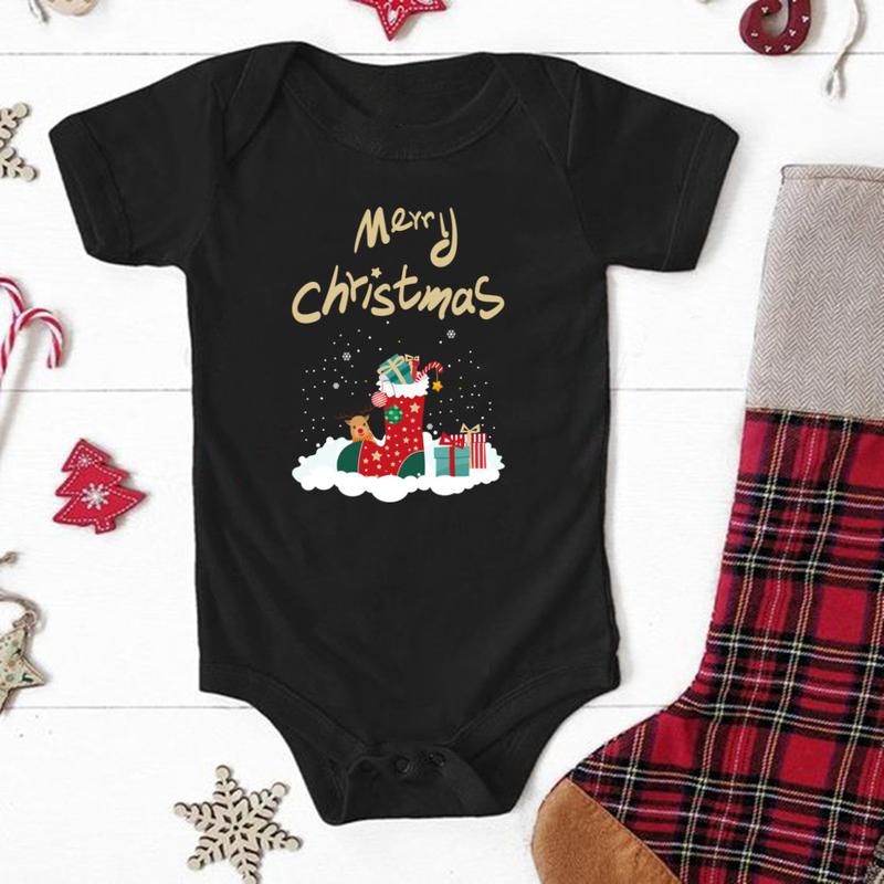 Product Introduction of Merry Christmas Family T-Shirts Daddy Mommy and Me T-Shirt Baby Boysuit Family Matching Christmas Stocking Printed Party Clothes 6