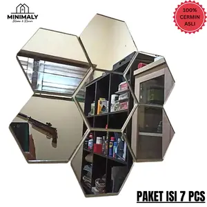 (PAKET HEMAT ISI 7 PCS) Cermin Hexagonal (ukuran 16x14 CERMIN ASLI) Kaca Dinding Cermin Aesthteic Cermin Tempel