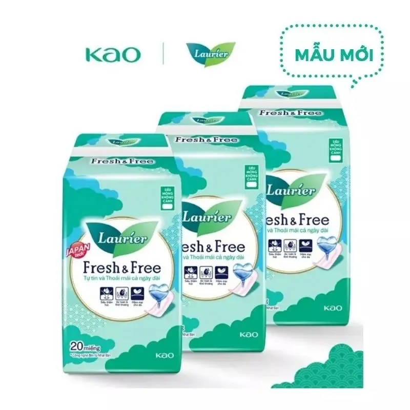 Combo 3 gói Băng vệ sinh Laurier Fresh and Free siêu thấm siêu mỏng không  cánh 20 miếng Nữ