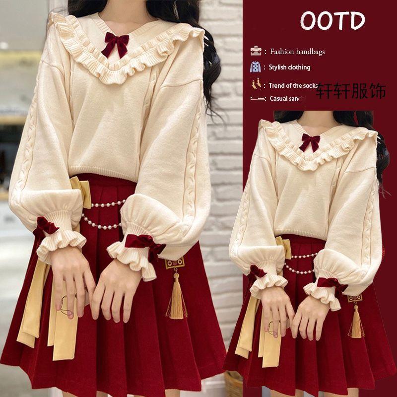 Quần Áo Nữ, Ngoại Cỡ, Bộ Đồ Mùa Xuân, Dáng Rộng Vừa Vặn, Sweater Năm Sinh Màu Đỏ, Váy Xếp Ly, Bộ Hai Mảnh, Cho Nữ, Hàng Mới Về Năm 2024 Women Top Jacket 0