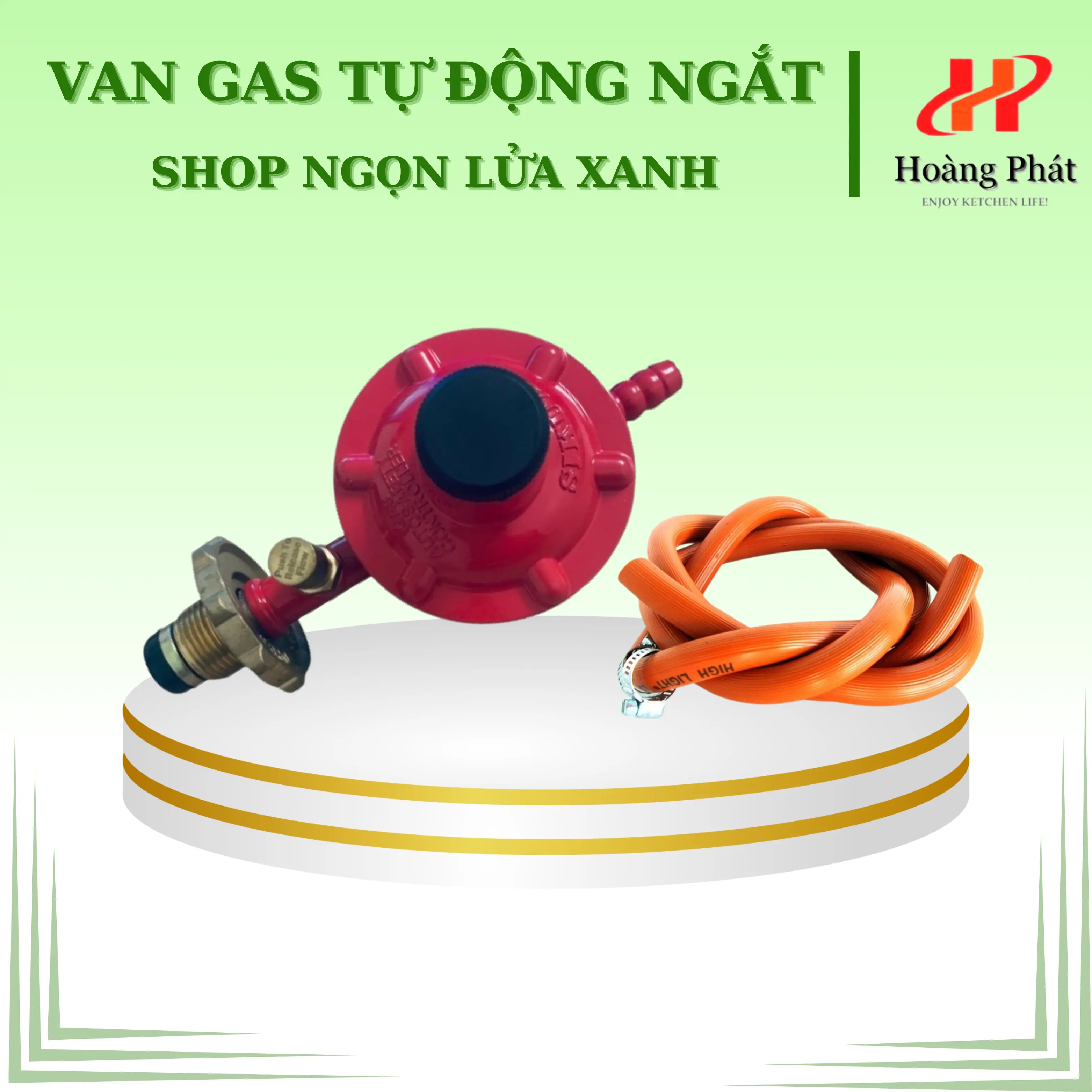 Van Gas Tự Động Ngắt Zen Đồng Thau sản phẩm kèm theo dây gas 1.5cm, tặng 2 cổ dê siết ống gas