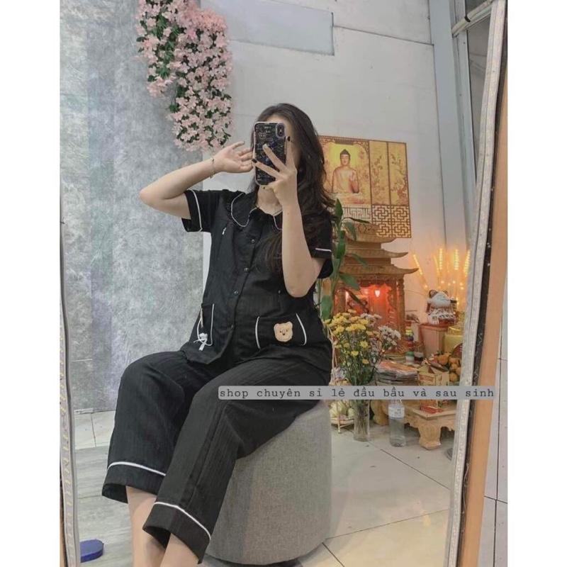 Bộ bầu-bộ sau sinh pijama viền bèo tay dài quần dài.áo có khoá ti,quần chun chỉnh 6
