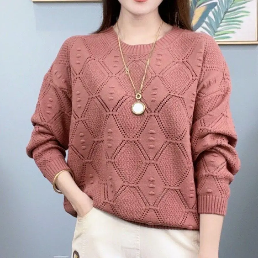 Áo Len Trơn Thời Trang, Cổ Tròn, Phong Cách Phương Tây Khoét Lỗ Quần Áo Nữ, Bộ Sưu Tập Xuân, Thu Và Mùa Hè Mới 2024, Bó Sát Và Rộng Rãi, Dài Tay, Thiết Kế Mới
