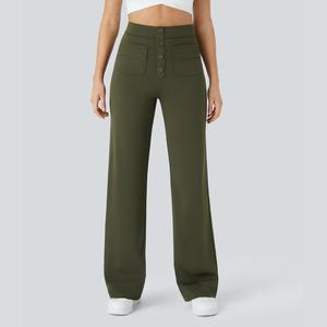 Halara High Waisted Button Multiple Pockets Straight Leg Casual Pants