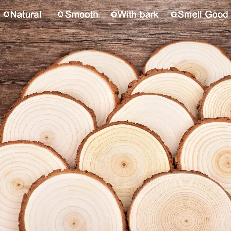 Natural Wood Slices with Bark (20pcs), DIY Wood Craft Kit, Wooden Craft for Home, Office, Wedding, Party 6
