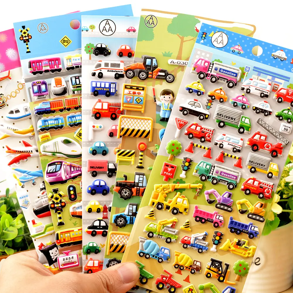 Đồ Chơi Trẻ Em, Xe Tải, Xe Xây Dựng, Xe Ô Tô, Miếng Dán Bong Bóng 3D Ba Chiều, Thích Hợp Cho Bé Trai Mẫu Giáo, Miếng Dán Phần Thưởng Sticker Nhãn Dán