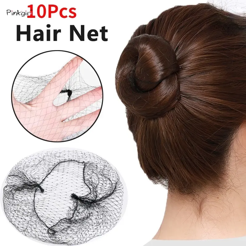 10Pcs 30/50/60cm Elastic Hairnets Black Mesh Stewardess Bun Ballet Skating Invisible Lace Edge Bun Cover Fashion Trend Hair Accessories Jewelry Store