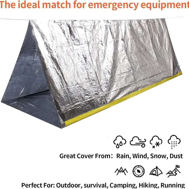 Emergency Survival Tent, Waterproof Polyester Film Warm Tube Tent, Suitable for Hiking Camping Outdoors 2