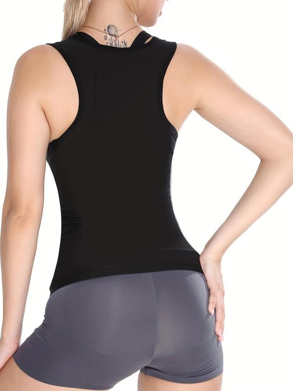 Women's 1 Piece Solid Zipper Compression Shapewear Top, Minimalist Comfort Womenswear Activewear, Racerback Design Body Shaper for Women, Fashion Basic Ladies Shaperwear for Indoor Outdoor Sports 4