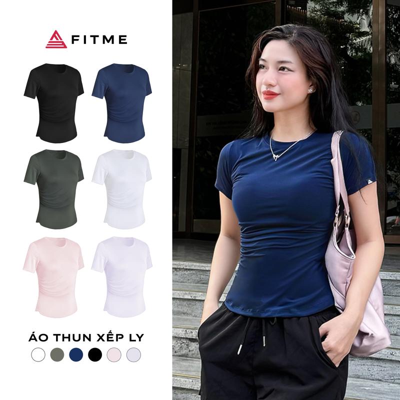 Áo thun gym nữ Fitme Simple đồ tập pickleball tennis xếp ly thể thao co giãn 4 chiều thấm hút mồ hôi ATXL01