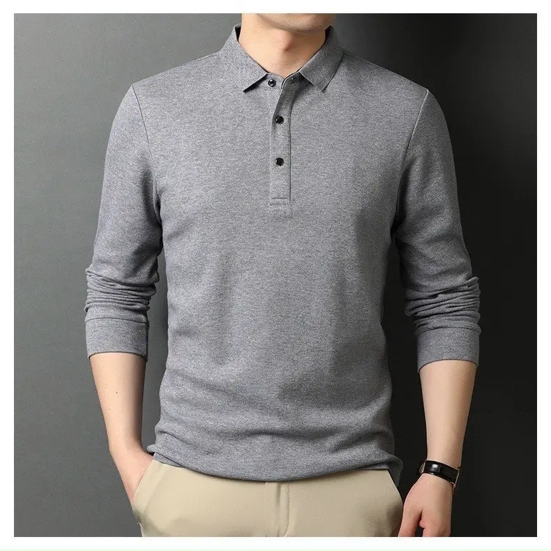 Áo Polo dài tay cổ bẻ Lịch Lãm co giãn 4c Có Cổ