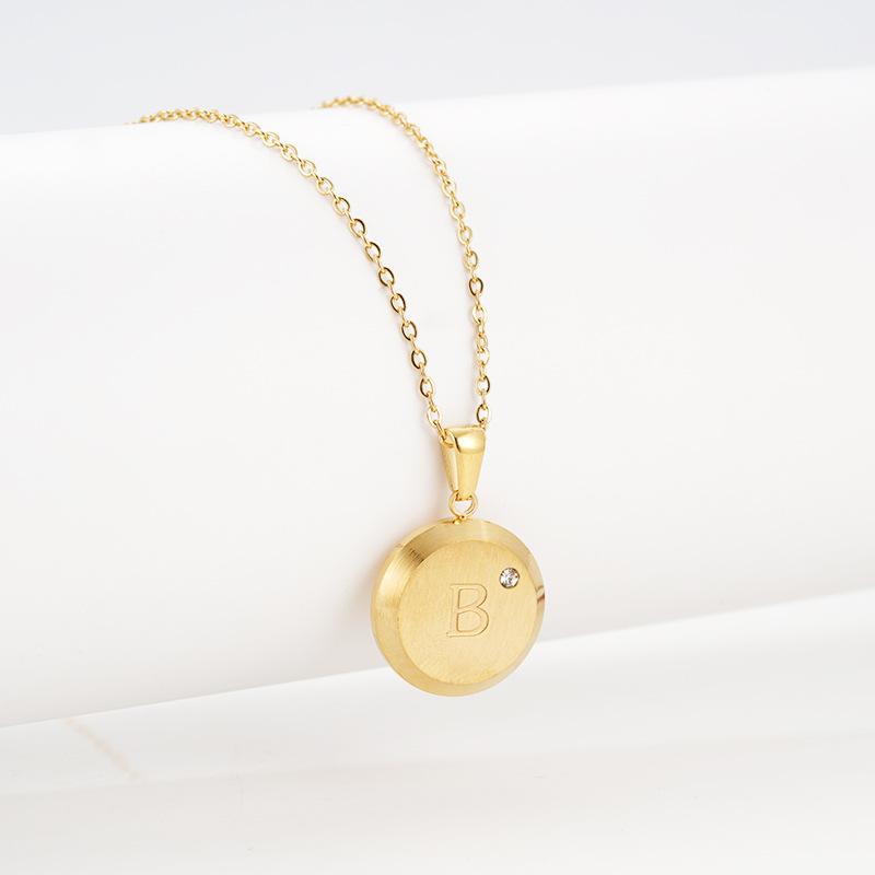 Product Introduction of INS Stainless Steel 26 Beaded Letter-Printing Necklace Female 18K European and American round Simple English Titanium Steel Pendant Jewelry 7