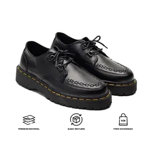 Edefootwear CURSA - Sepatu Boots Derby Casual Kulit Tali Hitam Pria