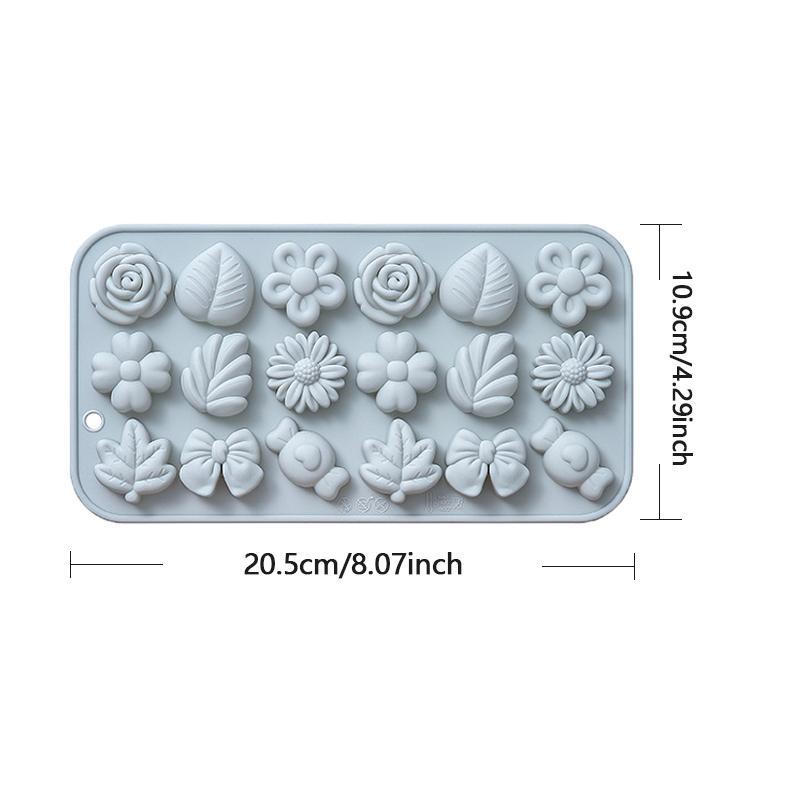 Product Introduction of 18-grid Silicone Cake Mold, 1 Count Flower & Leaf & Bowknot Shaped Chocolate Mold, Baking Mold for Cake, Cookie, Chocolate, Cake Decorating Mold 1