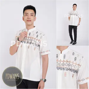 BAJU KOKO Muslim Poli Katun Lengan Pendek Putih Bordir M L XL PDWANS - BMT24