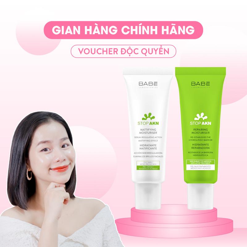 [Công ty] Kem Dưỡng Babe Laboratorios Stop AKN Mattifying Moisturiser, Repairing Moisturiser