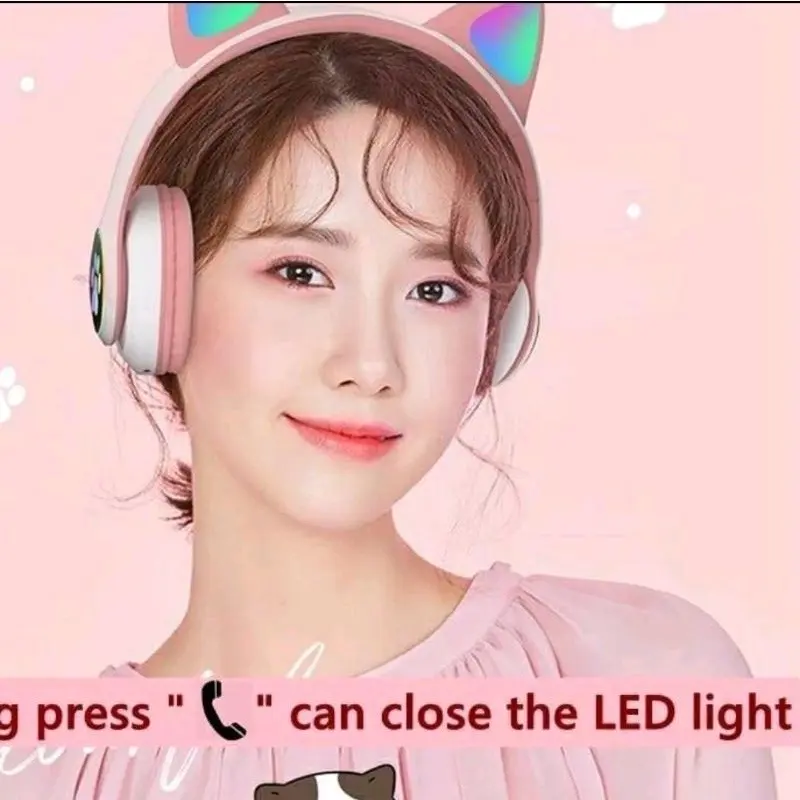 Headphone Bluetooth Kucing LED Wireless Light Kuping Rechargeable 7