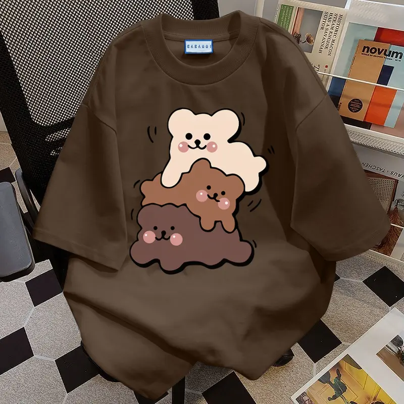 Áo Thun Cotton Nguyên Chất, Hàng Mới Về Mùa Hè, Dáng Rộng Vừa Vặn, Phong Cách Thường Ngày Tay Lỡ Thích Hợp Cho Học Sinh Và Các Cặp Đôi 0