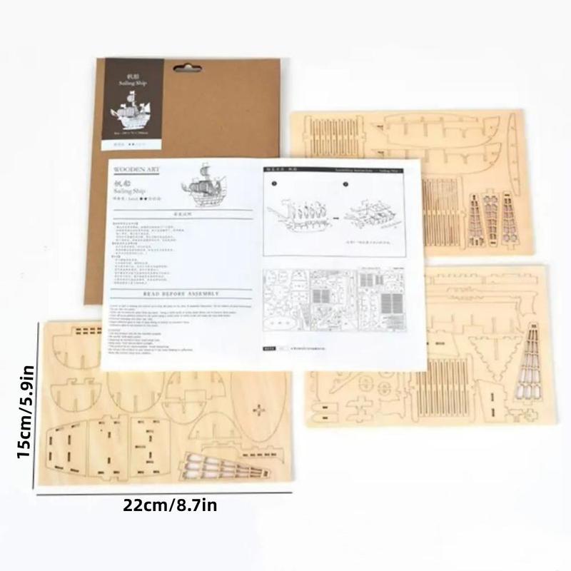 3D Wooden Sailboat Model Toys for Teens Birthday Gift, 1 Set DIY Building Blocks Toy, Educational Puzzle Toys for Kids 1