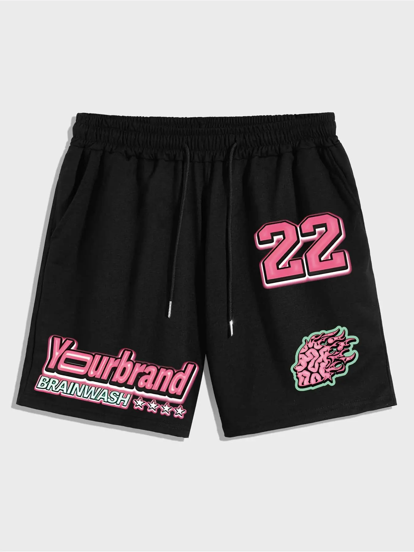 Plus Size Letter & Number Print Drawstring Waist Shorts, Casual Regular Fit Shorts for Summer, Men's Bottoms for Daily Wear