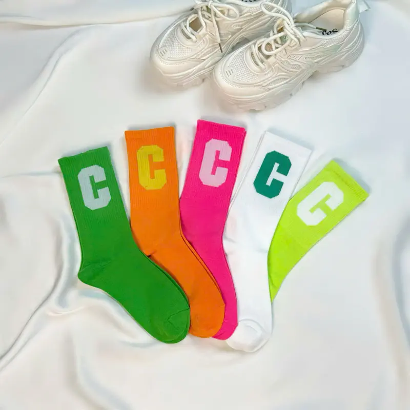 Tất vớ cổ cao chữ C 5 màu tươi sáng phong cách thể thao trẻ trung năng động 1