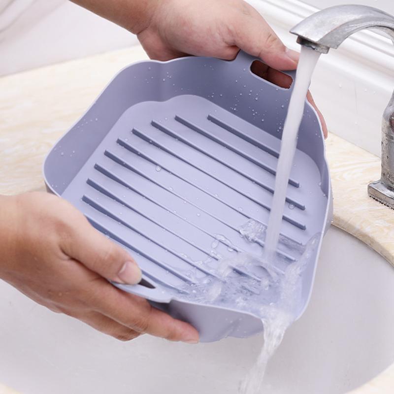 Air Fryers Liner Double Handle Heat Resistant Square Dishwasher Safe Silicone Baking Pan Waterproof Non-stick Frying Chicken Basket Mat Kitchen Accessories 3