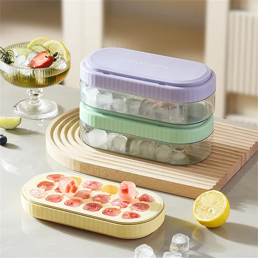 Ice Cube Mold Silicone Food Grade Push-type Ice Tray Household Ice Storage Box with Lid Children's Summer Homemade Ice Cubes