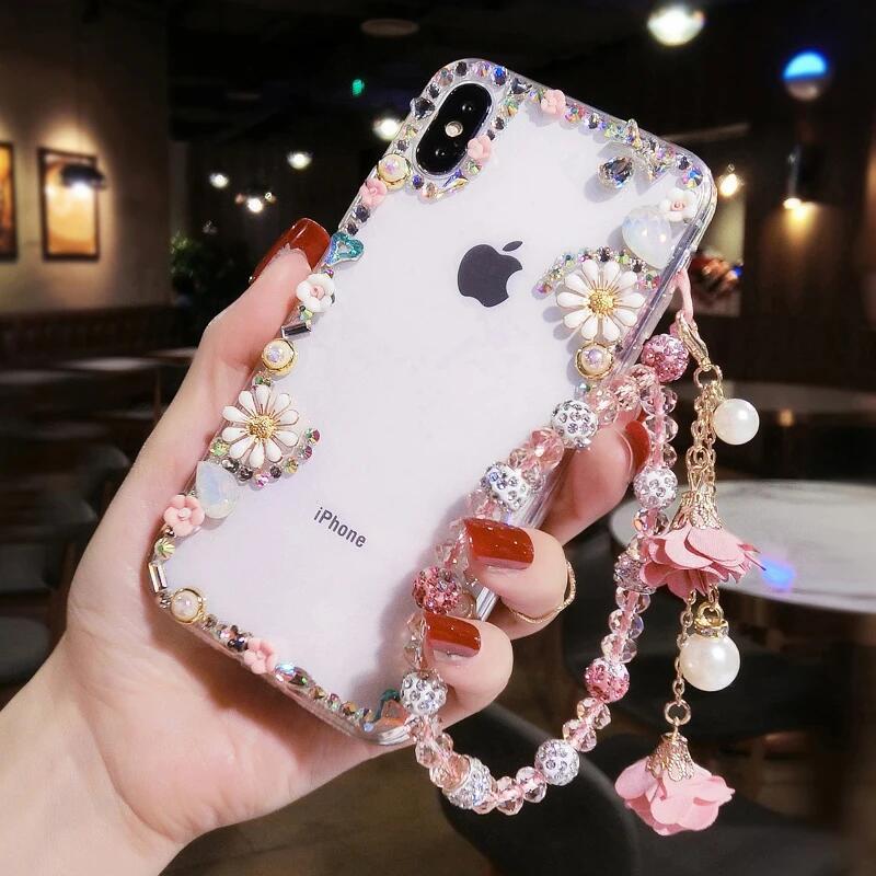 Ốp Mặt Dây Chuyền Vòng Tay Pha Lê Hoa Trong Suốt, Thiết Kế Hoa Khoan Sang Trọng, Tương Thích Với iPhone 13, 14, Và 15promax, Ốp Lưng Bảo Vệ Điện Thoại Di Động Phụ Kiện 0