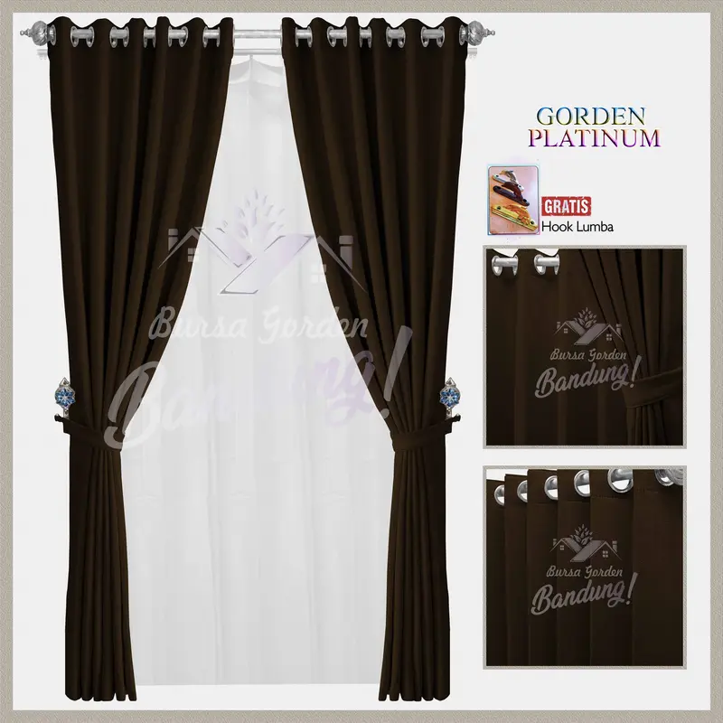 Gorden Jendela Blackout 12 Smokring Tirai Pintu Ruang Tamu T 200 cm Gordyn Kamar Aesthetic Jendela Pendek Platinum 2