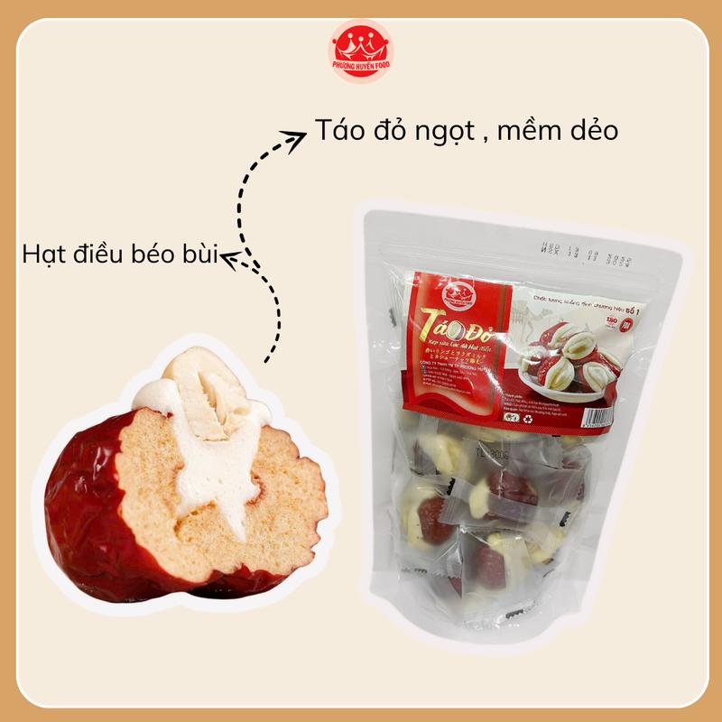Táo Đỏ Kẹp Sữa Lạc Đà Hạt Điều Ăn Vặt Dinh Dưỡng Nhân Sữa Dẻo Dai Kéo Sợi (Gói 300g, 450g) - PHUONGHUYENFOOD Táo Đỏ Viên Kẹo Candy kẹo  táo 4