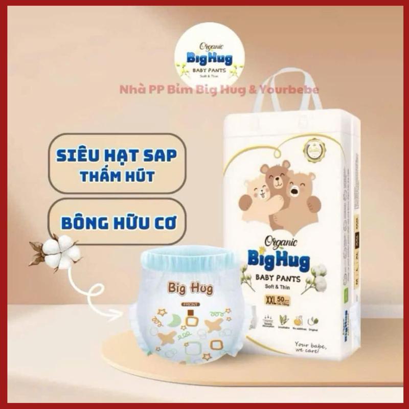 [ Bỉm Bao bì Big Hug ] :  Combo 100 bỉm quần / Tã dán   ( 2 túi / bịch ). Bỉm quần form bo . Chun Đêm mây  . Đủ size  từ M Đến 3XL. Bỉm mỏng 2mm. Độ thấm hút từ 500ml Đến 800ml big hug  bỉm Cho Bé