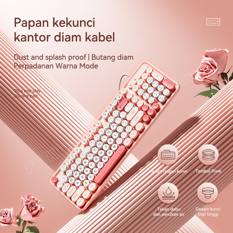 Ylv keyboard gaming Cantik K54 Mekanikal 98 Key untuk PC Laptop Warna Pink Putih Rose Gold Cocok untuk Gaming Kerja & Editing