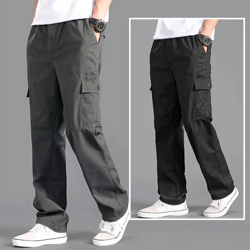 New Cargo Pants Men's Loose Straight Oversize Clothing Solid Grey Versatile Work Wear Black Joggers Cotton Casual Male Trousers