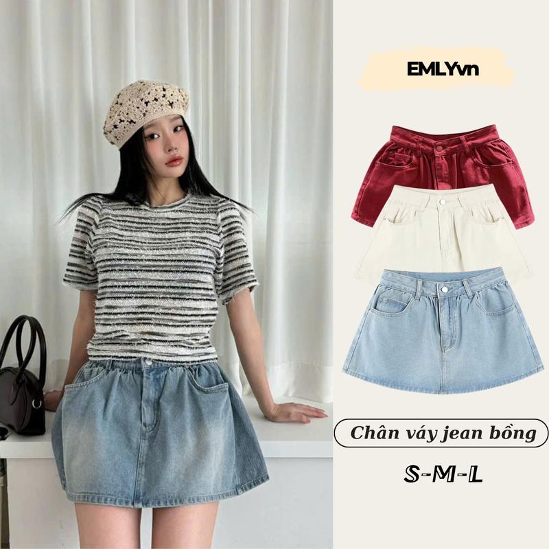  EMLYvn - Chân Váy Jean Dáng Phồng Linh Hoàng Chân Váy Bò Ngắn Quần Giả Váy Jean QC Cao Cấp 