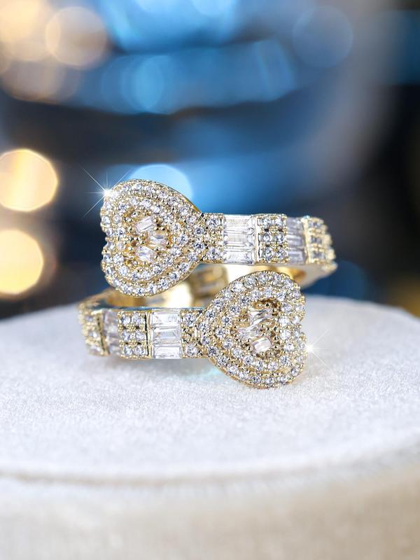 Fashion Heart Design Rhinestone Decor Cuff Ring, Elegant Trendy Simple Luxury Rings Jewelry for Daily Wear, Fashion Accessories for Women, Valentine's Day, Gift 4