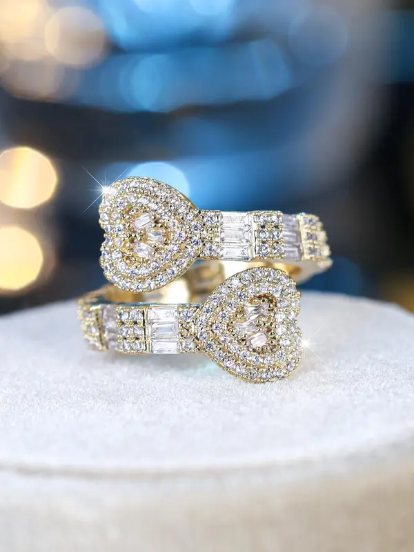Fashion Heart Design Rhinestone Decor Cuff Ring, Elegant Trendy Simple Luxury Rings Jewelry for Daily Wear, Fashion Accessories for Women, Valentine's Day, Gift 4