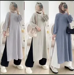 LONG TUNIK BAHAN KNIT HORNET LENGAN KARET ATASAN WANITA Muslim Panjang