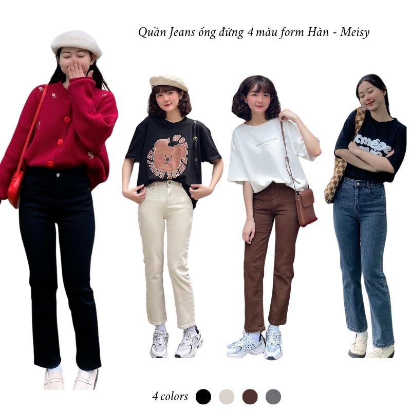 Quần jean bò ống đứng nữ co giãn phong cách Hàn Quốc