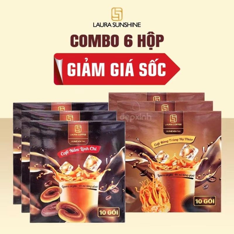  Combo 6 hộp Café 2 loại đông trùng hạ thảo và nấm linh chi giảm giá sốc cà phê sữa 