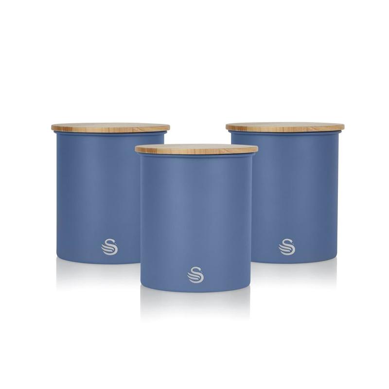 Swan Nordic Set of 3 Storage Canisters Blue Airtight Bamboo 0