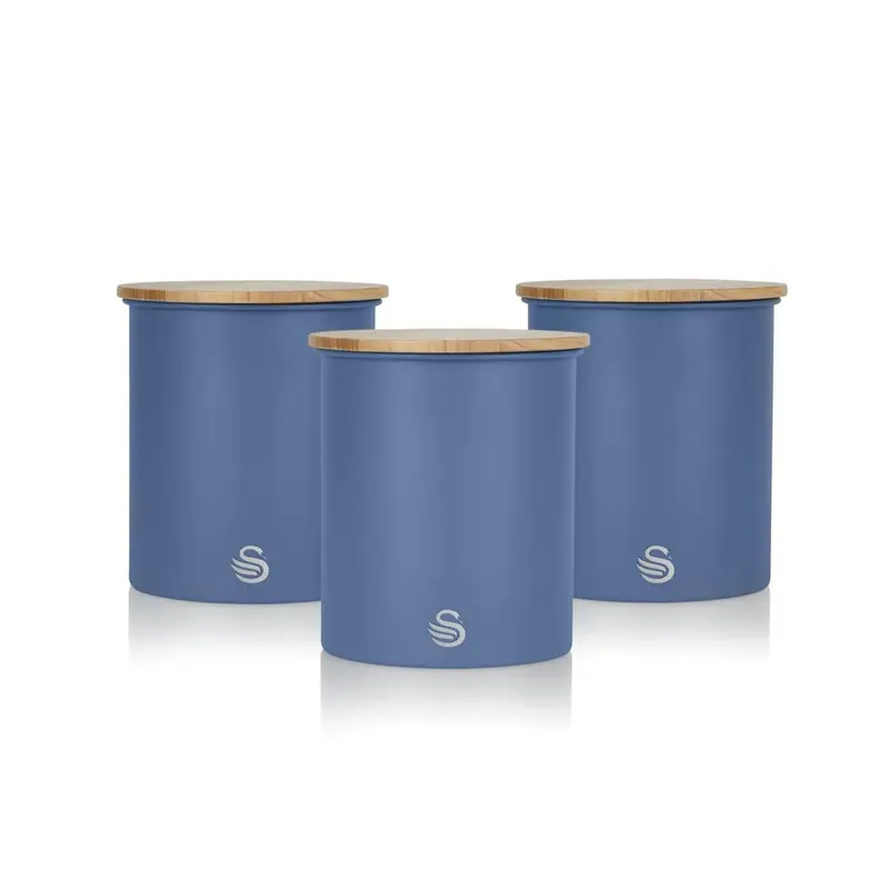 Swan Nordic Set of 3 Storage Canisters Blue Airtight Bamboo 0