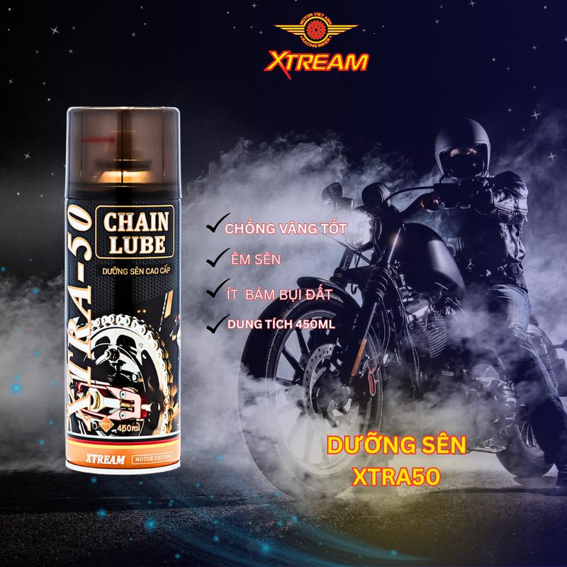 chai xịt dưỡng sên xe máy , bôi trơn sên xích xe máy xtra50 chống văng tốt , êm sên , ít bám bụi đất 450ml