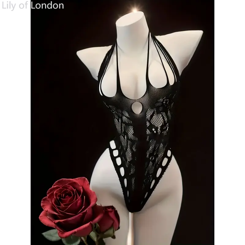 1pc Sexy Jacquard Corsetry Top for Women, Hollow Knit Fabric, Light Support, Polyamide & Elastane Blend, Adult Nightclub Streetwear Lingerie Womenswear Comfort Black 5