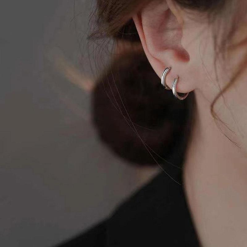 Khuyên Tai Tròn Bằng Thép Không Gỉ, 2 Chiếc, Dành Cho Nam Và Nữ, Thiết Kế Tối Giản, Khuyên Tai Tròn Nhỏ C7J5 1
