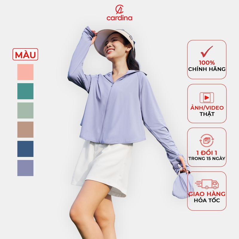 Áo chống nắng nữ 2 lớp CARDINA công nghệ ICE TEXT sợi vải lạnh cao cấp, thiết kế dáng cánh dơi thoáng mát, chỉ số UPF50+ SPF50+ chống tia cực tím cao, kiểu dáng trẻ trung trendy 4NHF03
