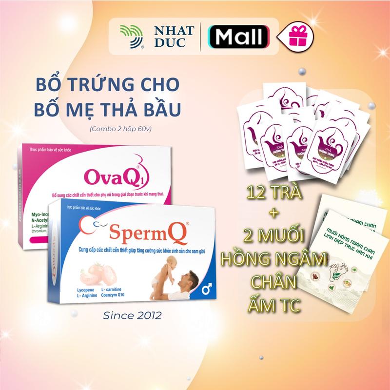 [Ovaq1 60v+Spermq 60v][Combo vợ chồng tặng 12 trà & 2 muối hồng ngâm chân, TPBVSK Ovaq1 60 viên và TPBVSK Spermq 60 viên chuẩn bị dưỡng chất trước khi có con bổ sung Myoinosytol, Acid folic, Vitamin E, Lycopen [NhatDuc]