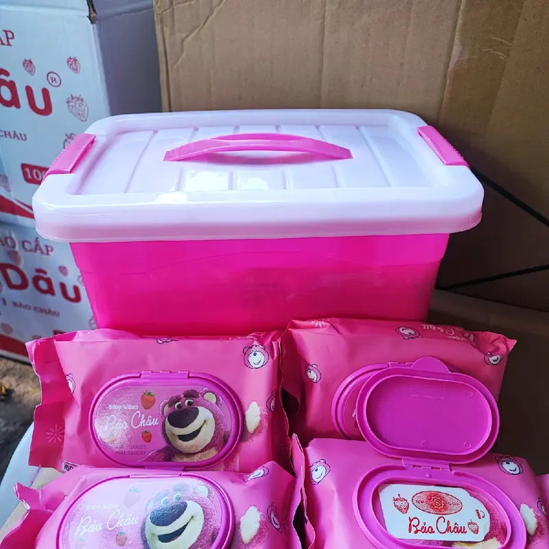 Combo 10 gói khăn ướt gấu dâu Bảo Châu Kèm Thùng Khăn Giấy Ướt 5